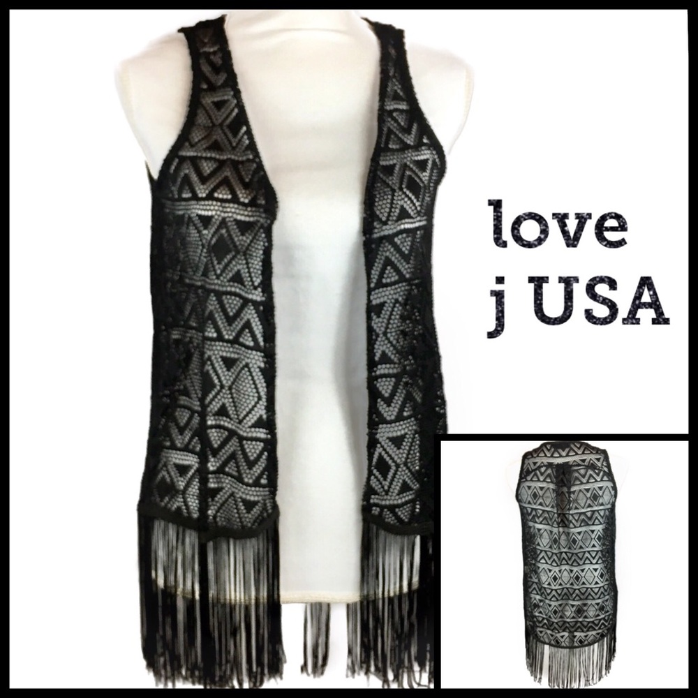 love j USA Black Boho Fringe Vest Size S